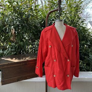 Vintage Geoffrey Beene Linen Red Blazer Jacket Double Breasted 80s Power Chic